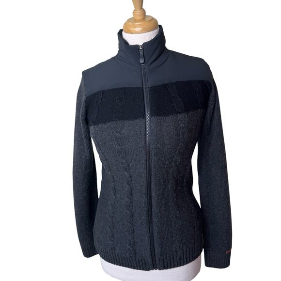 KJUS Mixed Media Cable Knit Zip Up Sweater Jacket 34/ XS  Black Gray - Picture 6 of 10